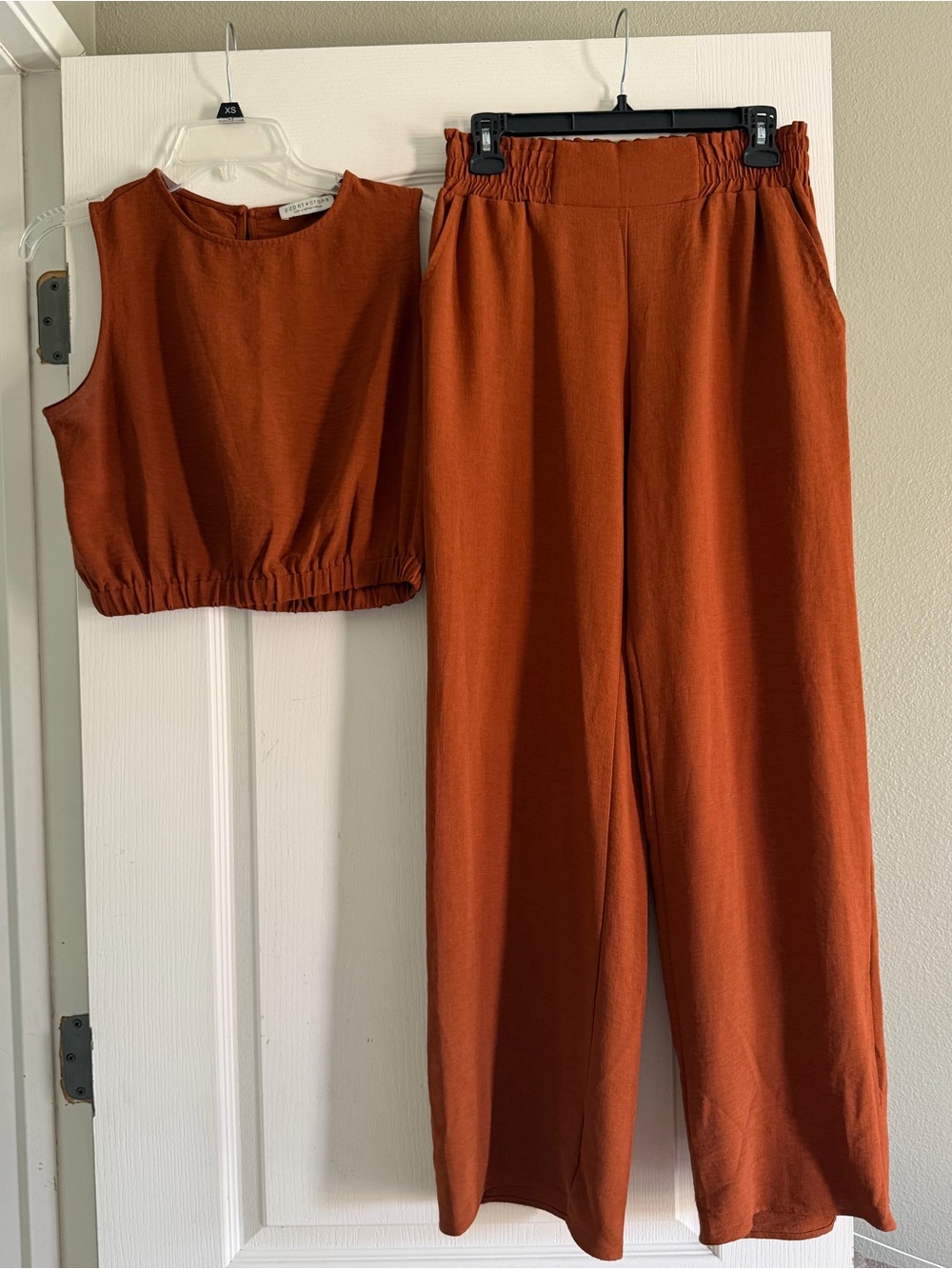 Paper Crane Rust Two-Piece Crop Top & Wide-Leg Pants Set